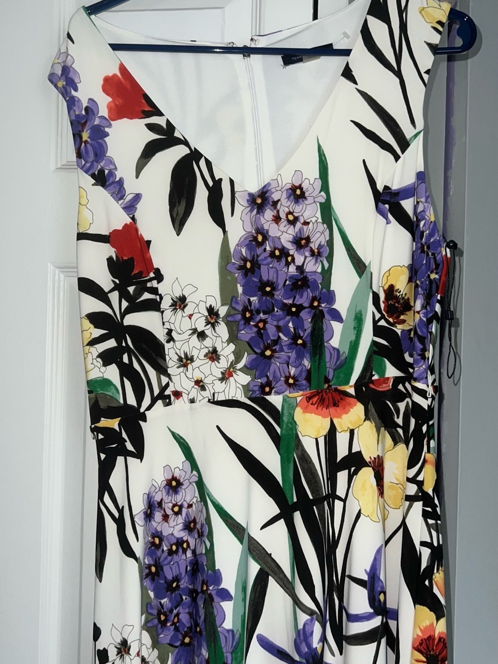 Tommy Hilfiger White Floral Midi Dress with Purple & Yellow Blooms